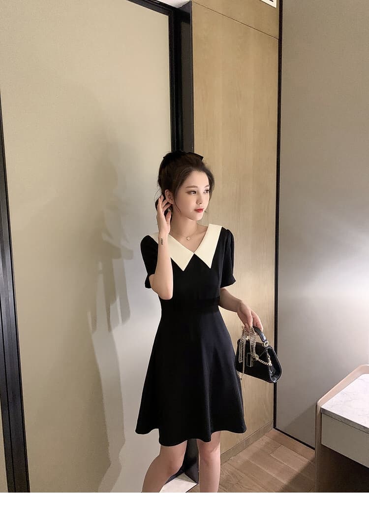 2026 여름 빅 사이즈 베이비 칼라 나비 넥타이 드레스 그는 벤 바람 작은 검은 드레스 상세 이미지 14