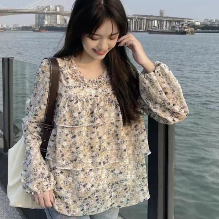 이른 가을 새로운 빅 사이즈 여성 의류 프랑스식 맨위 거품 소매 셔츠 베이비 칼라 셔츠 m-4xl200 근 이미지 3