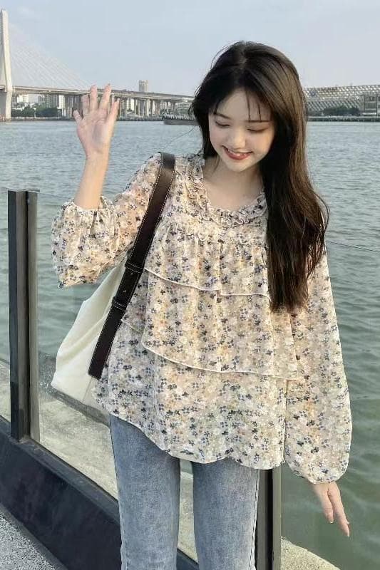 이른 가을 새로운 빅 사이즈 여성 의류 프랑스식 맨위 거품 소매 셔츠 베이비 칼라 셔츠 m-4xl200 근