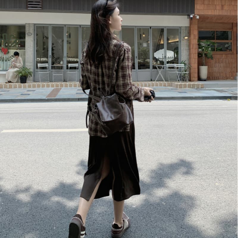 실사 여름 드레스 새로운 빅 사이즈 여성 의류 한국어 조끼 원피스 체크무늬 셔츠 세트 m-4xl200 근 이미지 2