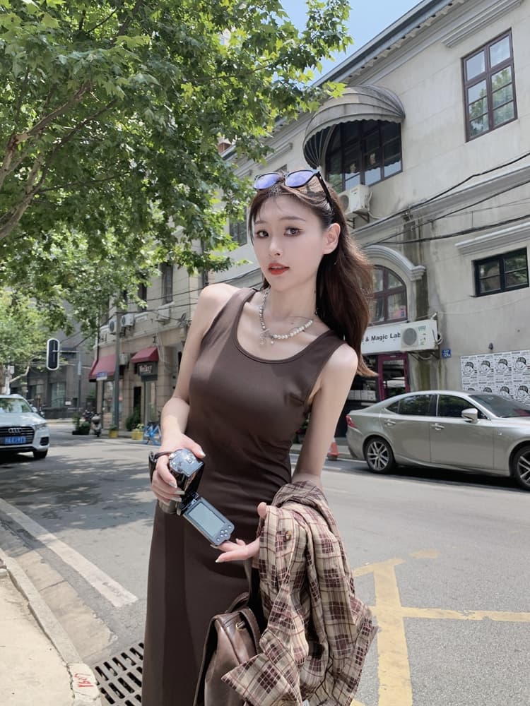 실사 여름 드레스 새로운 빅 사이즈 여성 의류 한국어 조끼 원피스 체크무늬 셔츠 세트 m-4xl200 근 상세 이미지 4