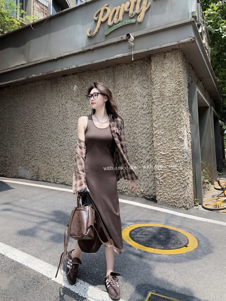 실사 여름 드레스 새로운 빅 사이즈 여성 의류 한국어 조끼 원피스 체크무늬 셔츠 세트 m-4xl200 근 상세 이미지 15