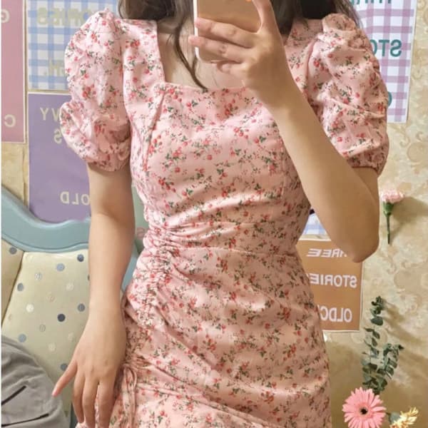 여름 드레스 빅 사이즈 여성 의류 꽃무늬 지방 mm 달콤한 미국 칼라 허리 수축 슬림해 보이는 요정 드레스 m-4xl200 근 상세 이미지 5