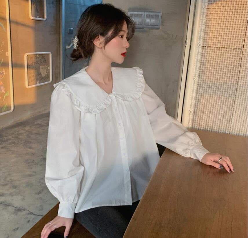 2026 이른 가을 새로운 빅 사이즈 여성 의류 한국어 품격 프릴 인형 폴로 칼라 긴팔 셔츠 상세 이미지 13