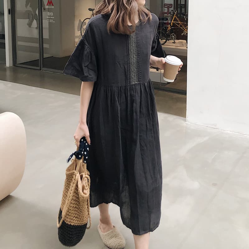 여름 드레스 새로운 chic 한국 스타일 무거운 작업 명중 Pleat 루즈핏 롱 코트 드레스 상세 이미지 7