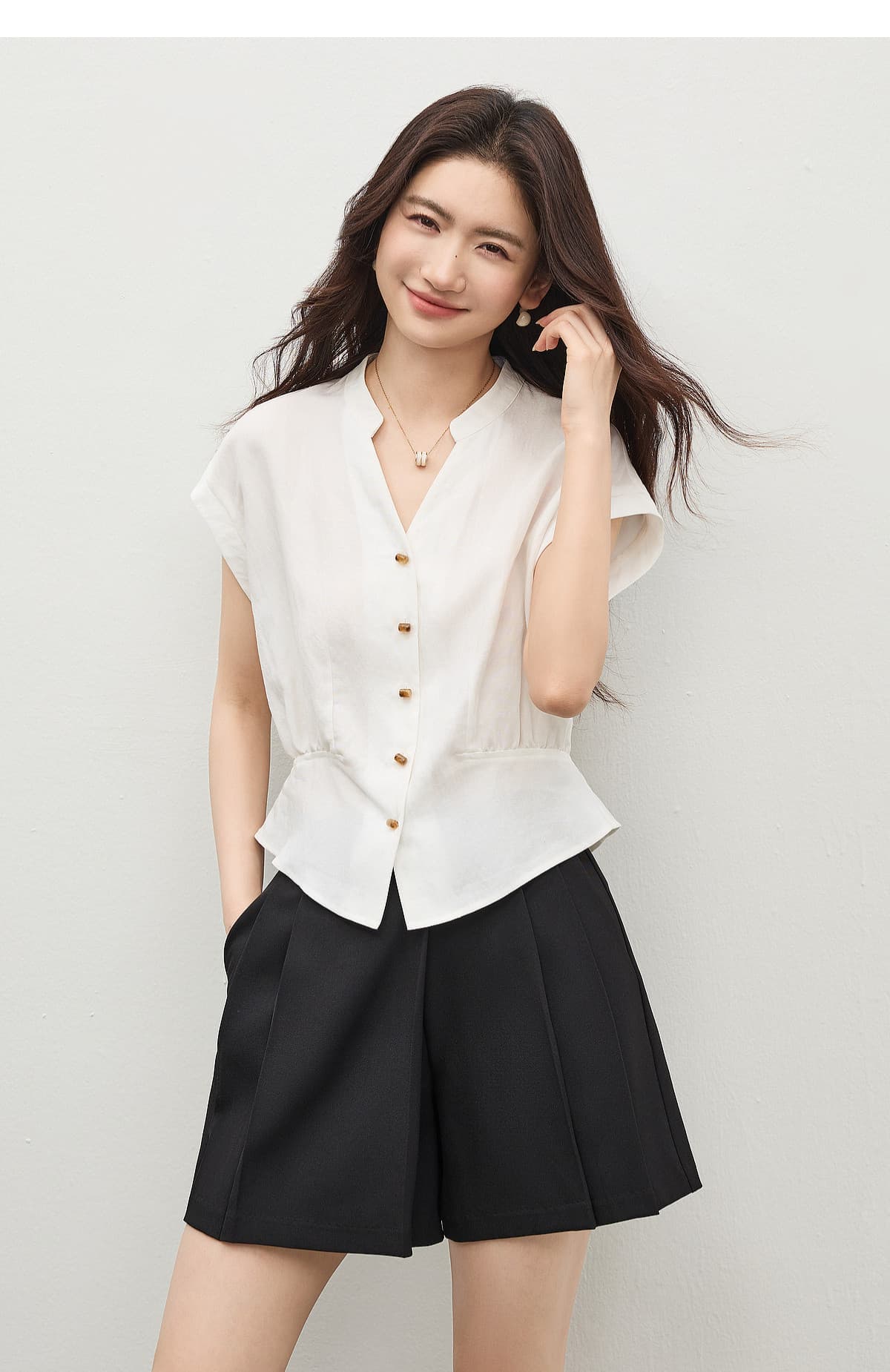 여름 드레스 새로운 여성 셔츠 등 허리 밴딩 디자인 몸매 가꾸기 Feifei 소매 셔츠 상세 이미지 10