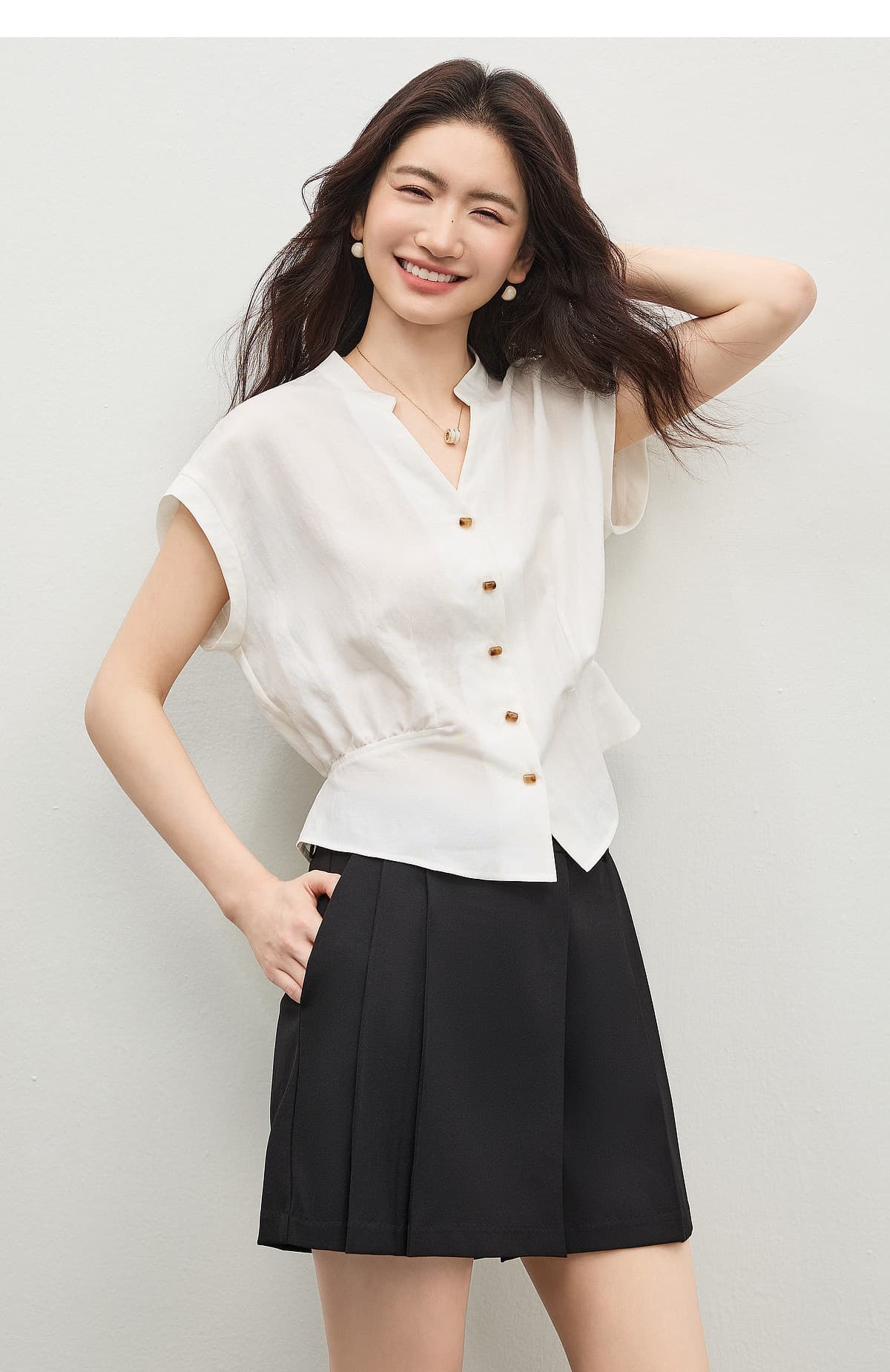 여름 드레스 새로운 여성 셔츠 등 허리 밴딩 디자인 몸매 가꾸기 Feifei 소매 셔츠 상세 이미지 11