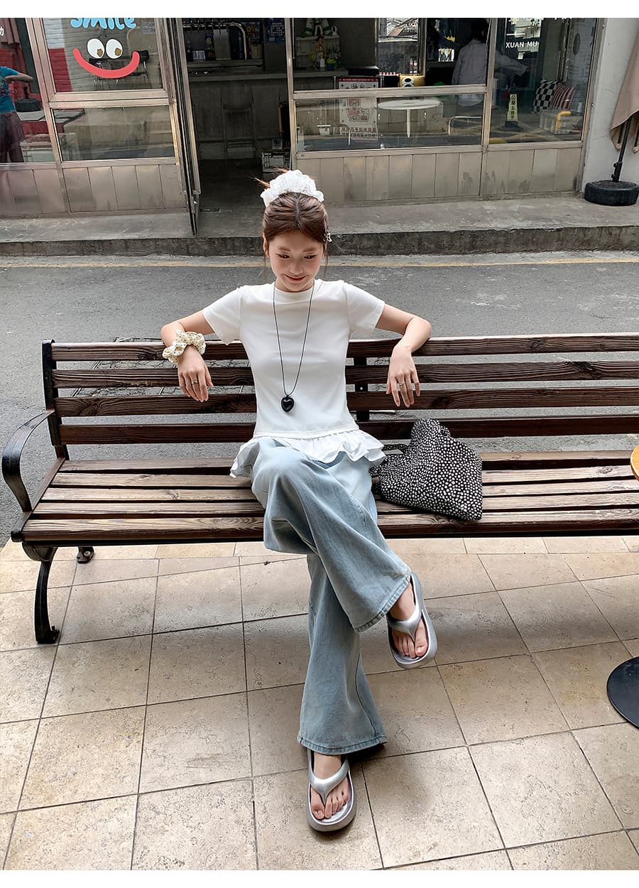 여름 드레스 새로운 빅 사이즈 순면 작은 대중 퍼프 레이스 패치워크 반팔 티셔츠 몸매 가꾸기 맨위 m-4xl200 근 상세 이미지 9