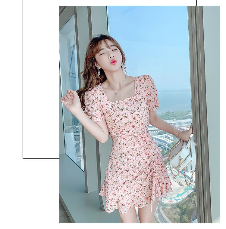 여름 드레스 빅 사이즈 여성 의류 꽃무늬 지방 mm 달콤한 미국 칼라 허리 수축 슬림해 보이는 요정 드레스 m-4xl200 근 상세 이미지 5