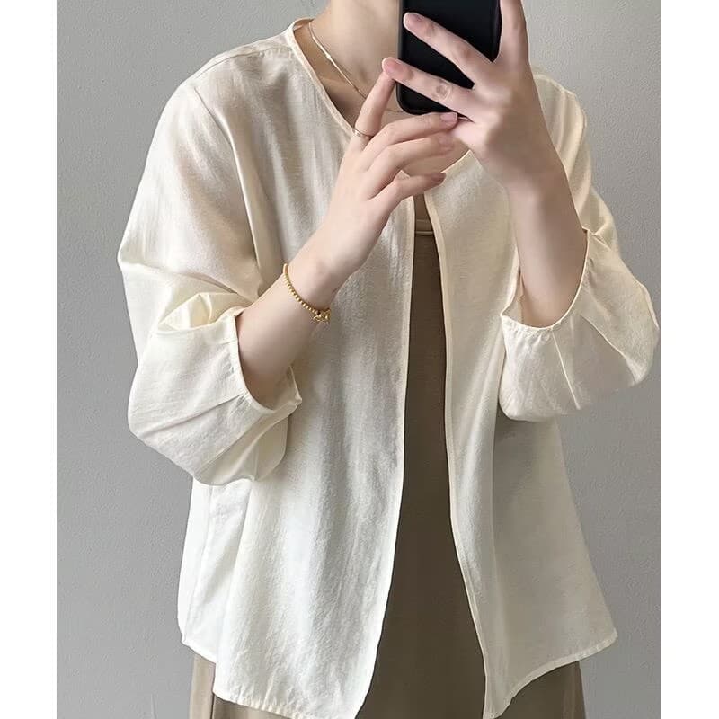 여름 드레스 새로운 단추 한 알 자외선 차단 여성 셔츠 한 부서 루즈핏 다용도 7부 소매 얇은 스타일 라운드 넥 카디건 코트 상세 이미지 5