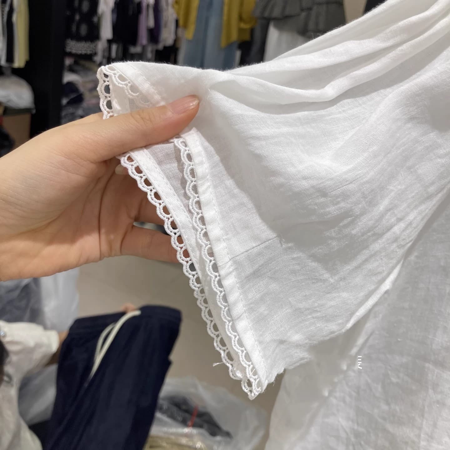 여름 드레스 새로운 빅 사이즈 여성 의류 면 린넨 프릴 라운드 넥 반팔 셔츠 프랑스식 사소한 작은 맨위 상세 이미지 15