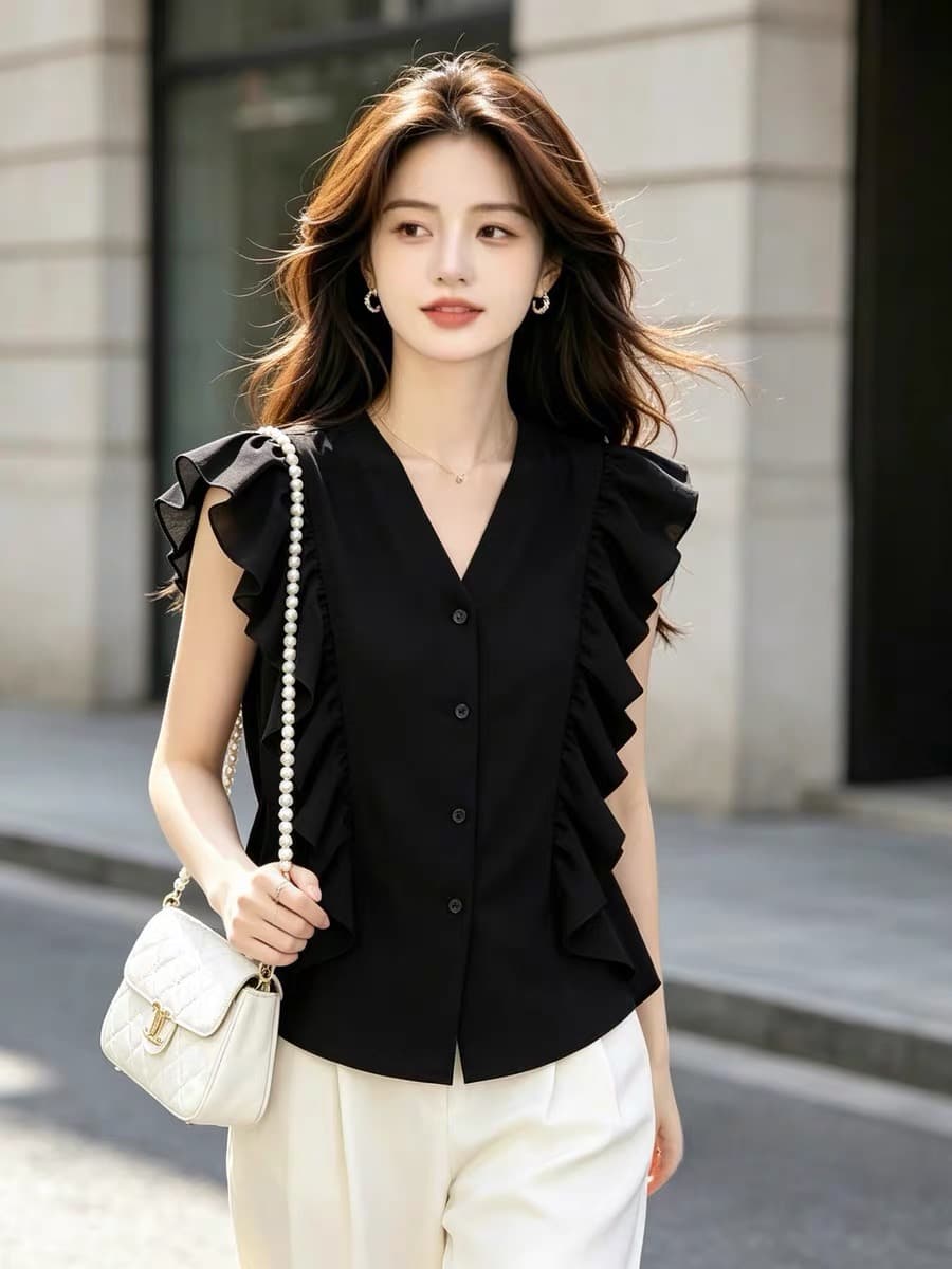 여름 드레스 새로운 고유 한 슈퍼 잘 생긴 맨위 라운드 넥 랜턴 긴팔 스트라이프 셔츠 고급 센스 한 부서 품격 작은 셔츠