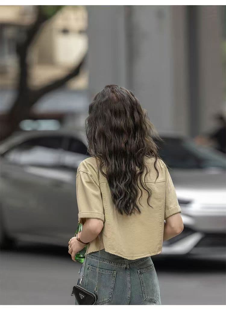 여름 드레스 새로운 레트로 항구 바람 반팔 셔츠 여성 코트 디자인 센스 작은 대중 쇼트 스타일 워크웨어 맨위 상세 이미지 7