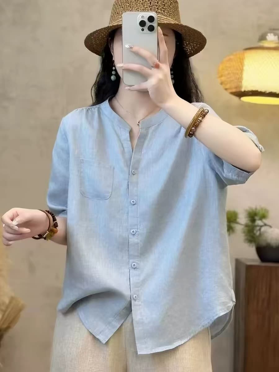 여름 드레스 새로운 면 린넨 반팔 인터넷 에디션 셔츠 싱글 줄 버튼 슬림해 보이는 품격 작은 셔츠 루즈핏 다용도 오픈 가디건 상세 이미지 6