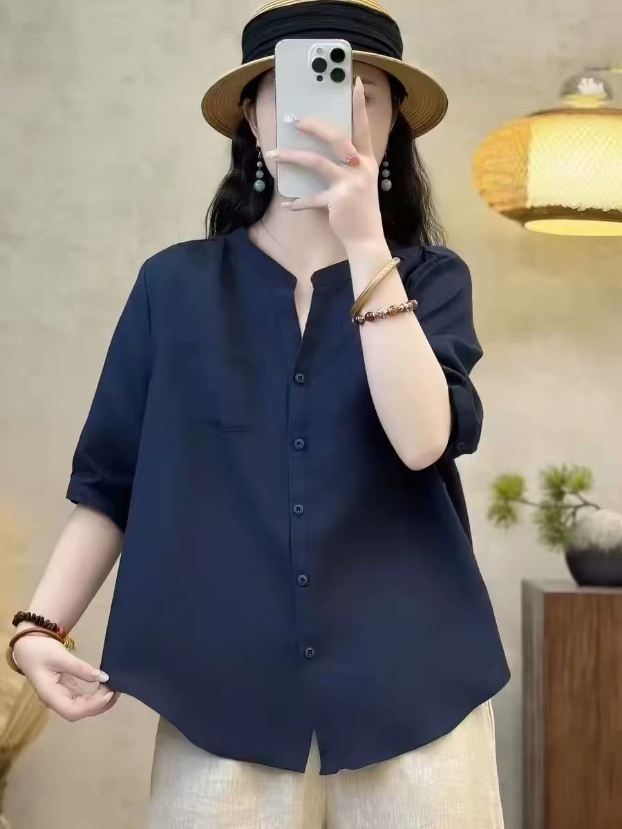 여름 드레스 새로운 면 린넨 반팔 인터넷 에디션 셔츠 싱글 줄 버튼 슬림해 보이는 품격 작은 셔츠 루즈핏 다용도 오픈 가디건 상세 이미지 11