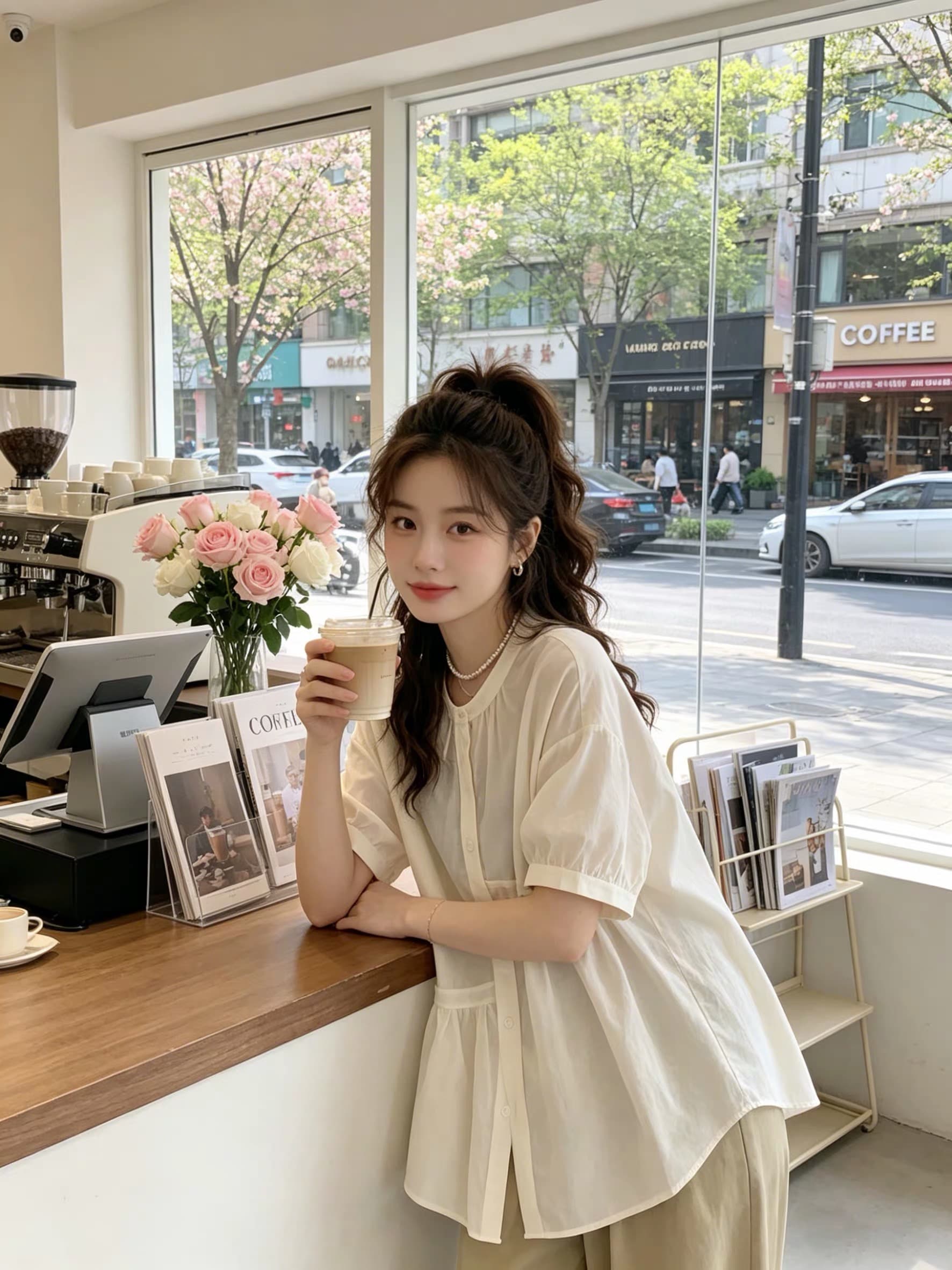 여름 드레스 새로운 주름 싱글 줄 버튼 여성 셔츠 빅 사이즈 통통한 여동생 한국 스타일 루즈핏 품격 슬림해 보이는 맨위 상세 이미지 4