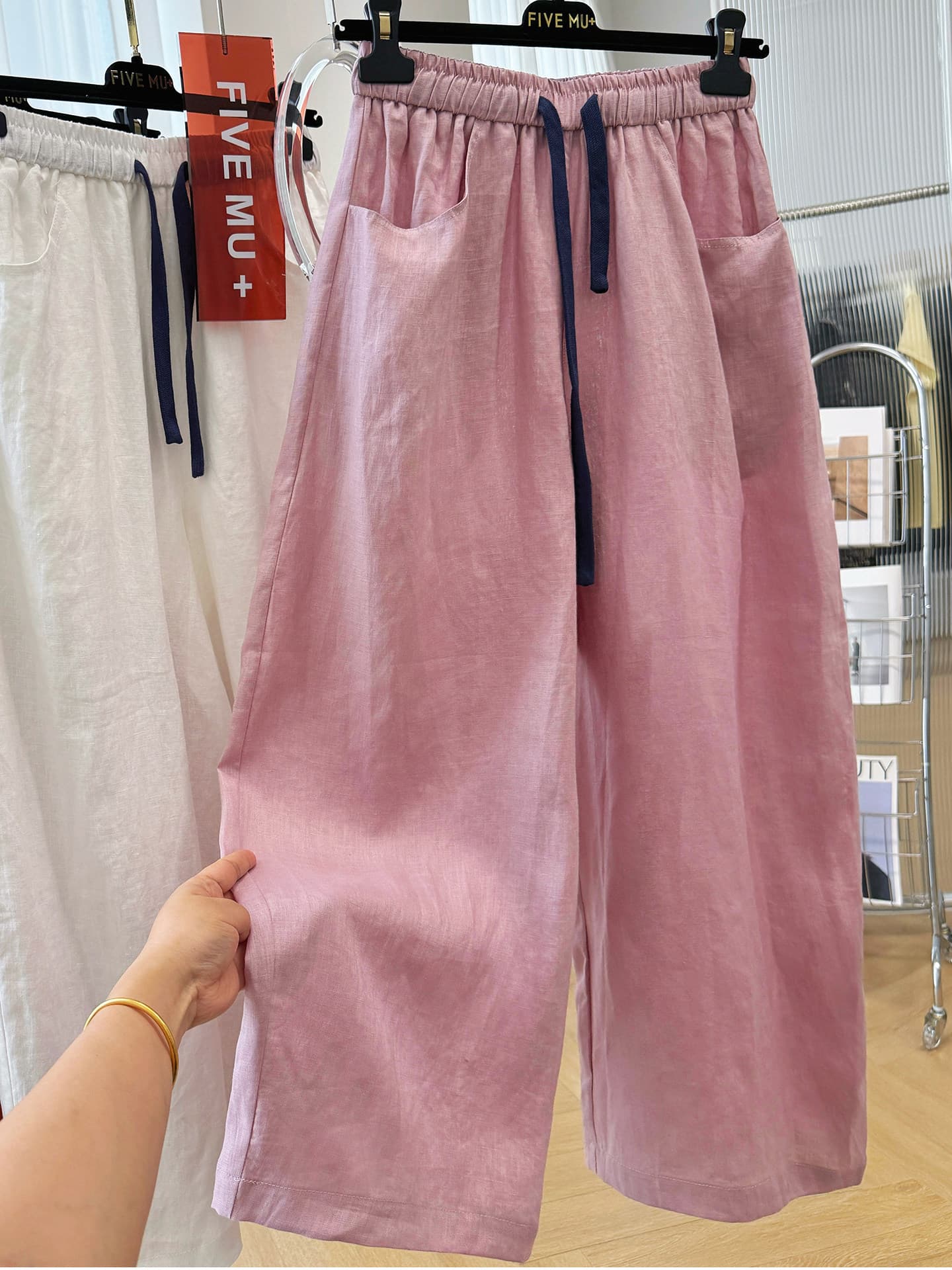 한 부서 느긋한 바람 와이드 레그 팬츠 여름 얇은 스타일 고급 센스 루즈핏 다용도 허리밴드 캐주얼 풍선 바지 상세 이미지 6