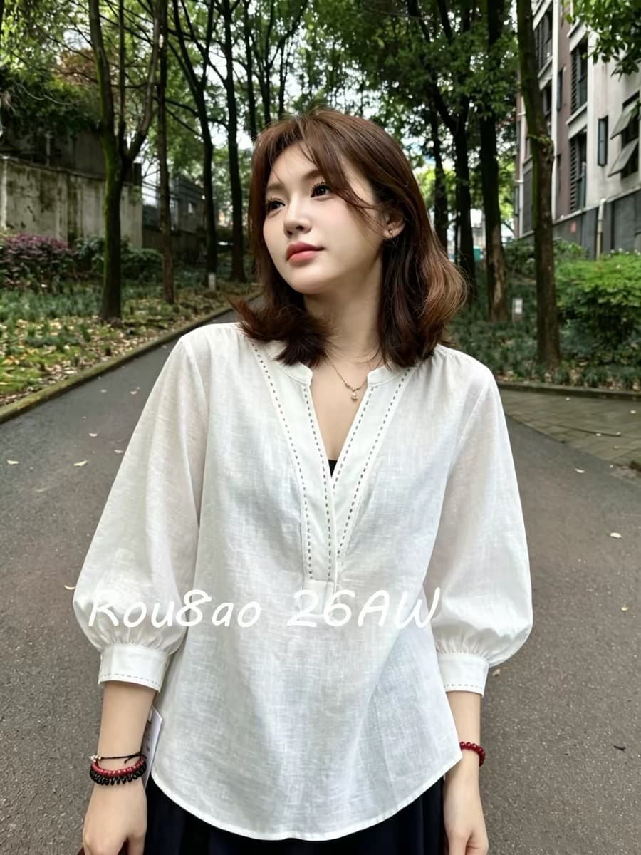 여름 드레스 새로운 bolatu 플라톤 품격 베이비 칼라 달콤함 디자인 작은 대중 화이트 면 린넨 재료 편안함 셔츠 상세 이미지 3