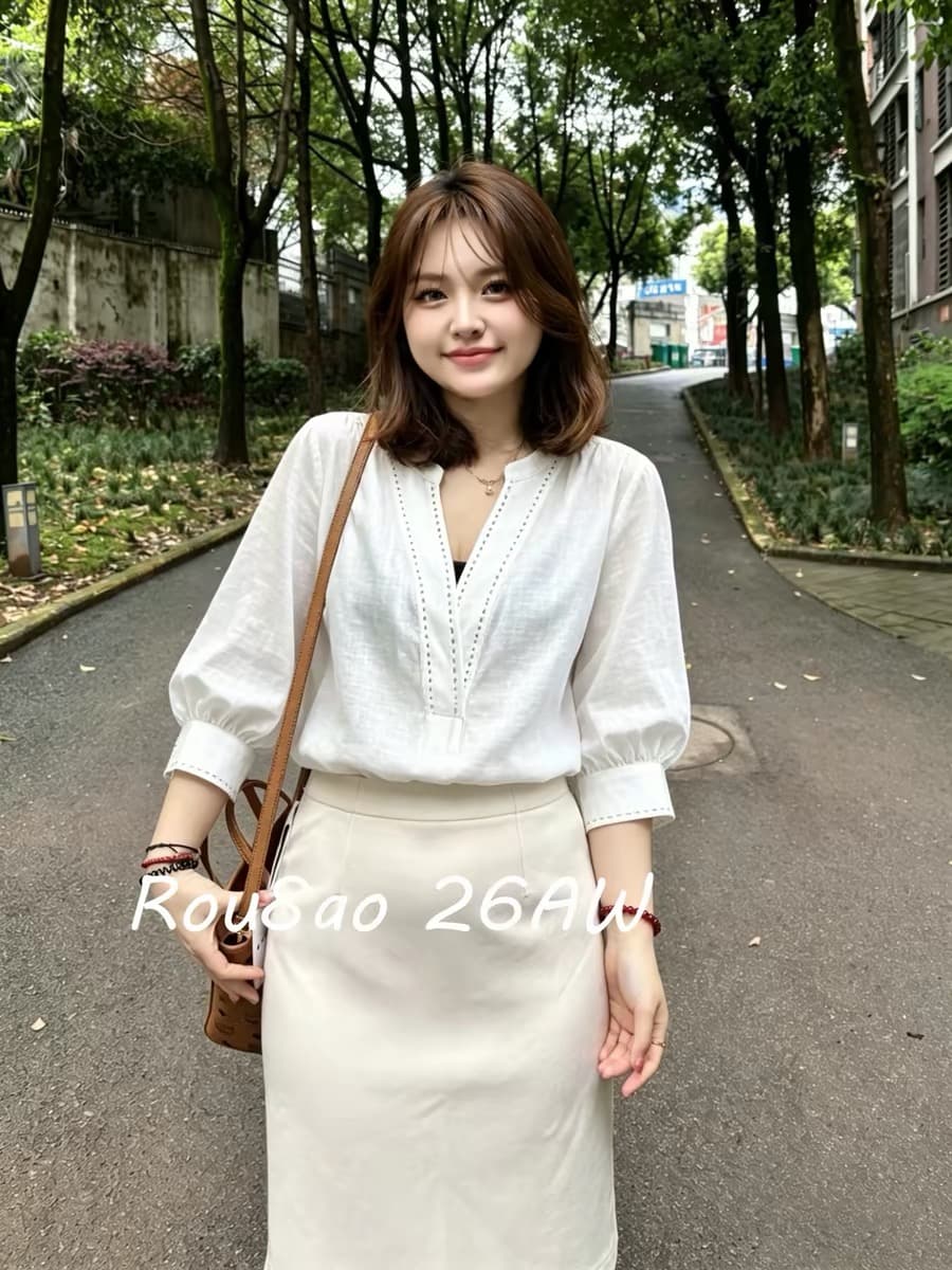 여름 드레스 새로운 bolatu 플라톤 품격 베이비 칼라 달콤함 디자인 작은 대중 화이트 면 린넨 재료 편안함 셔츠 상세 이미지 5