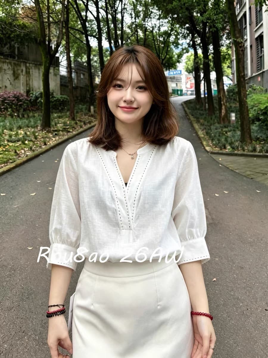 여름 드레스 새로운 bolatu 플라톤 품격 베이비 칼라 달콤함 디자인 작은 대중 화이트 면 린넨 재료 편안함 셔츠 상세 이미지 7