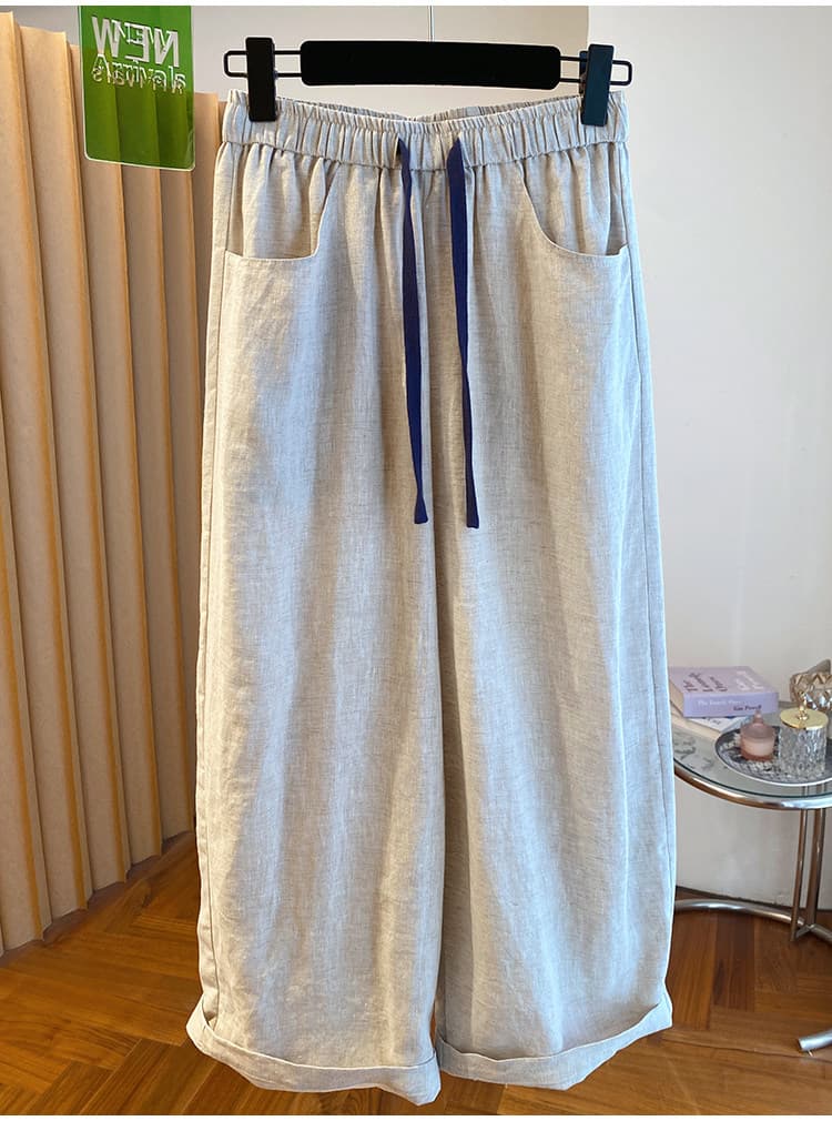 한 부서 느긋한 바람 와이드 레그 팬츠 여름 얇은 스타일 고급 센스 루즈핏 다용도 허리밴드 캐주얼 풍선 바지 상세 이미지 3