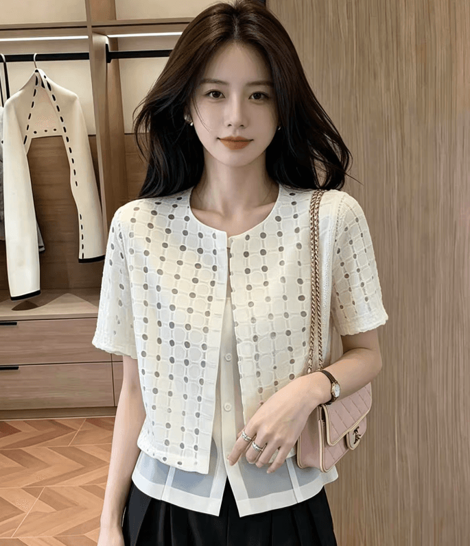 여름 새로운 캐주얼 오픈 가디건 여성 코트 태양 보호 셔츠 디자인 센스 스택 착용 페이크 레이어드 ins 스타일 맨위