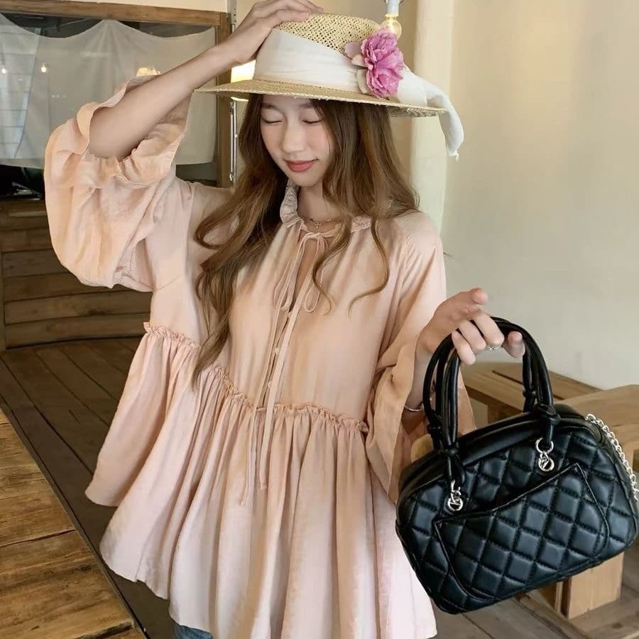 가을 의상 새로운 품격 다용도 슬림해 보이는 셔츠 달콤함 프릴 요정 한 마디 진자 루즈핏 인형 셔츠 맨위 이미지 5