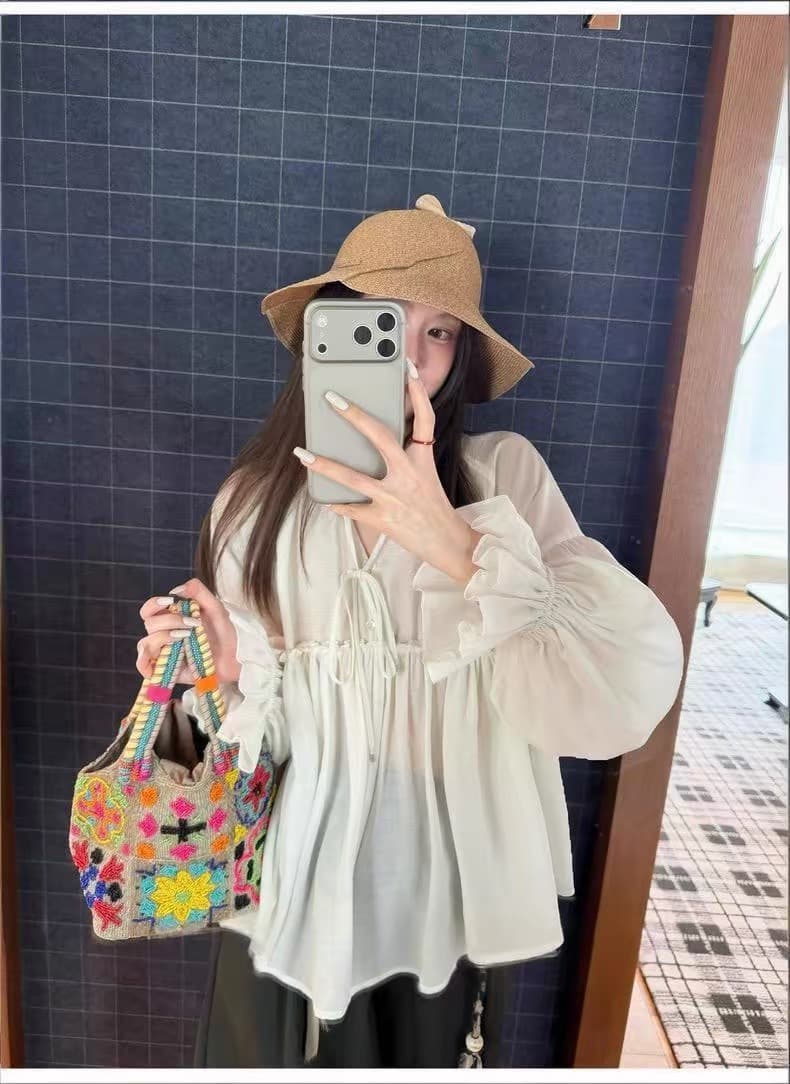 가을 의상 새로운 품격 다용도 슬림해 보이는 셔츠 달콤함 프릴 요정 한 마디 진자 루즈핏 인형 셔츠 맨위 상세 이미지 11