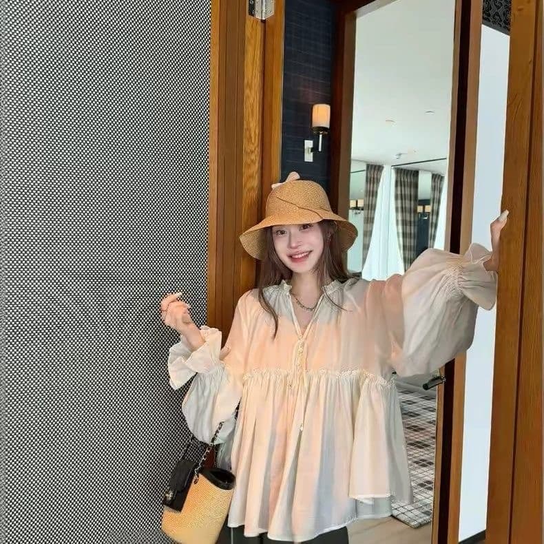 가을 의상 새로운 품격 다용도 슬림해 보이는 셔츠 달콤함 프릴 요정 한 마디 진자 루즈핏 인형 셔츠 맨위 상세 이미지 13