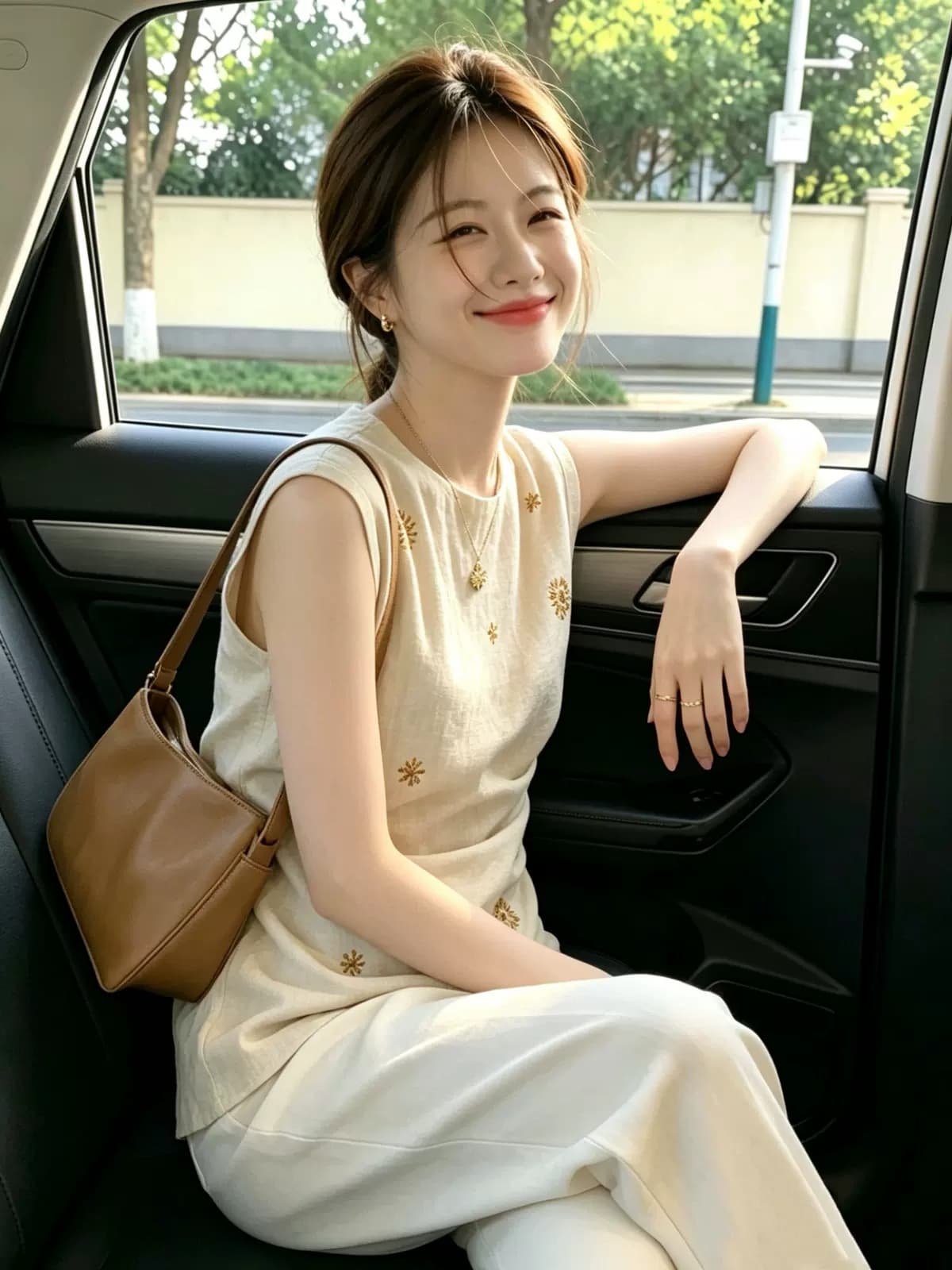 여름 새로운 빛 요리 한 바람 꽃 자수 민소매 조끼 여성 베이지 색 허리 수축 오래된 돈 바람 빅 사이즈 맨위 상세 이미지 3