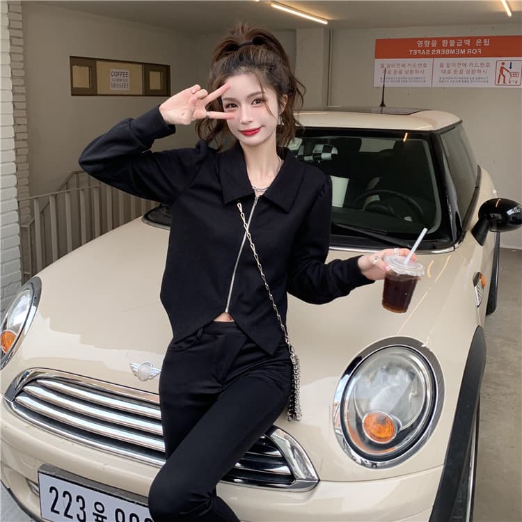 2026 이른 가을 빅 사이즈 여성 의류 후아 남편 그리드 니트 스웨터 불규칙 제비꼬리 폴로 칼라 맨위 상세 이미지 16