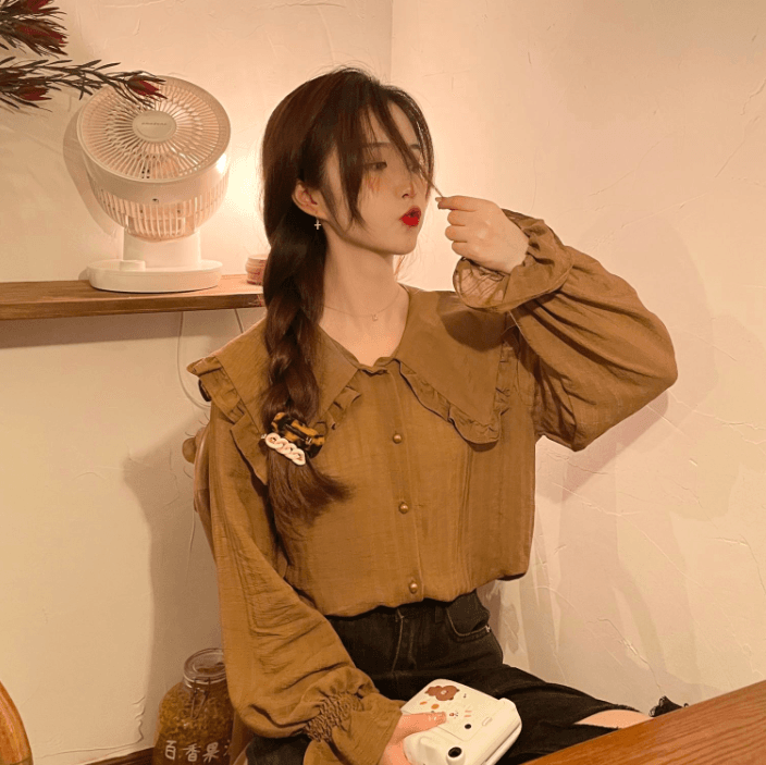 2026 이른 가을 빅 사이즈 여성 의류 프랑스식 베이비 칼라 단색 셔츠 인사이드 가져 가라. 긴팔 셔츠 m-4xl200 근