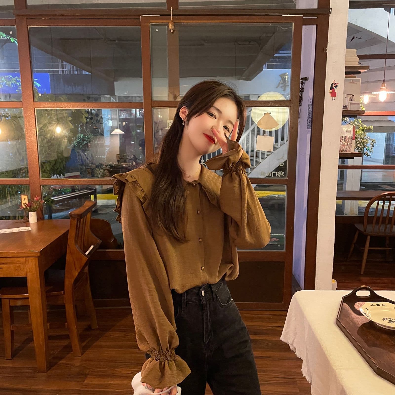 2026 이른 가을 빅 사이즈 여성 의류 프랑스식 베이비 칼라 단색 셔츠 인사이드 가져 가라. 긴팔 셔츠 m-4xl200 근 상세 이미지 7