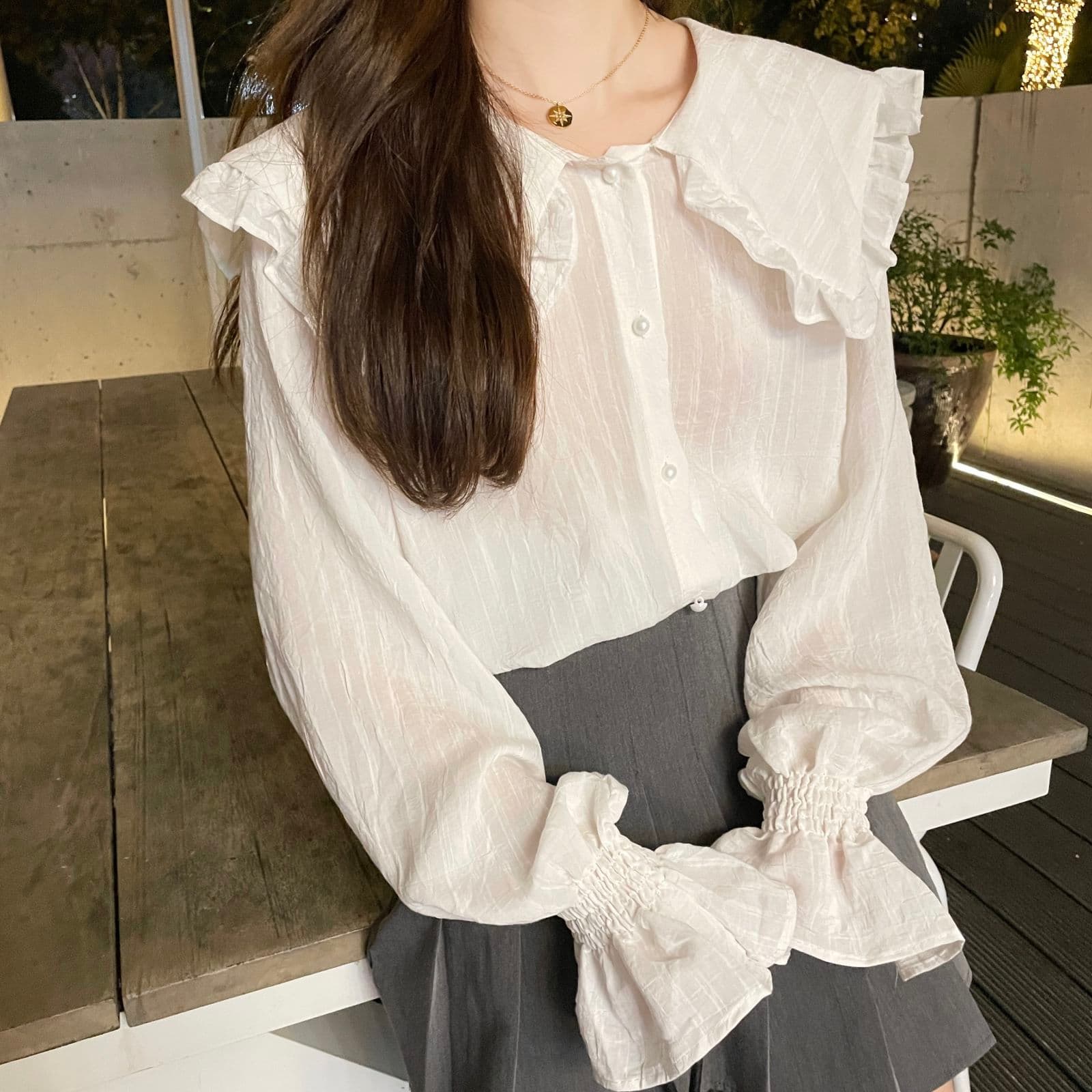 2026 이른 가을 빅 사이즈 여성 의류 프랑스식 베이비 칼라 단색 셔츠 인사이드 가져 가라. 긴팔 셔츠 m-4xl200 근 상세 이미지 12