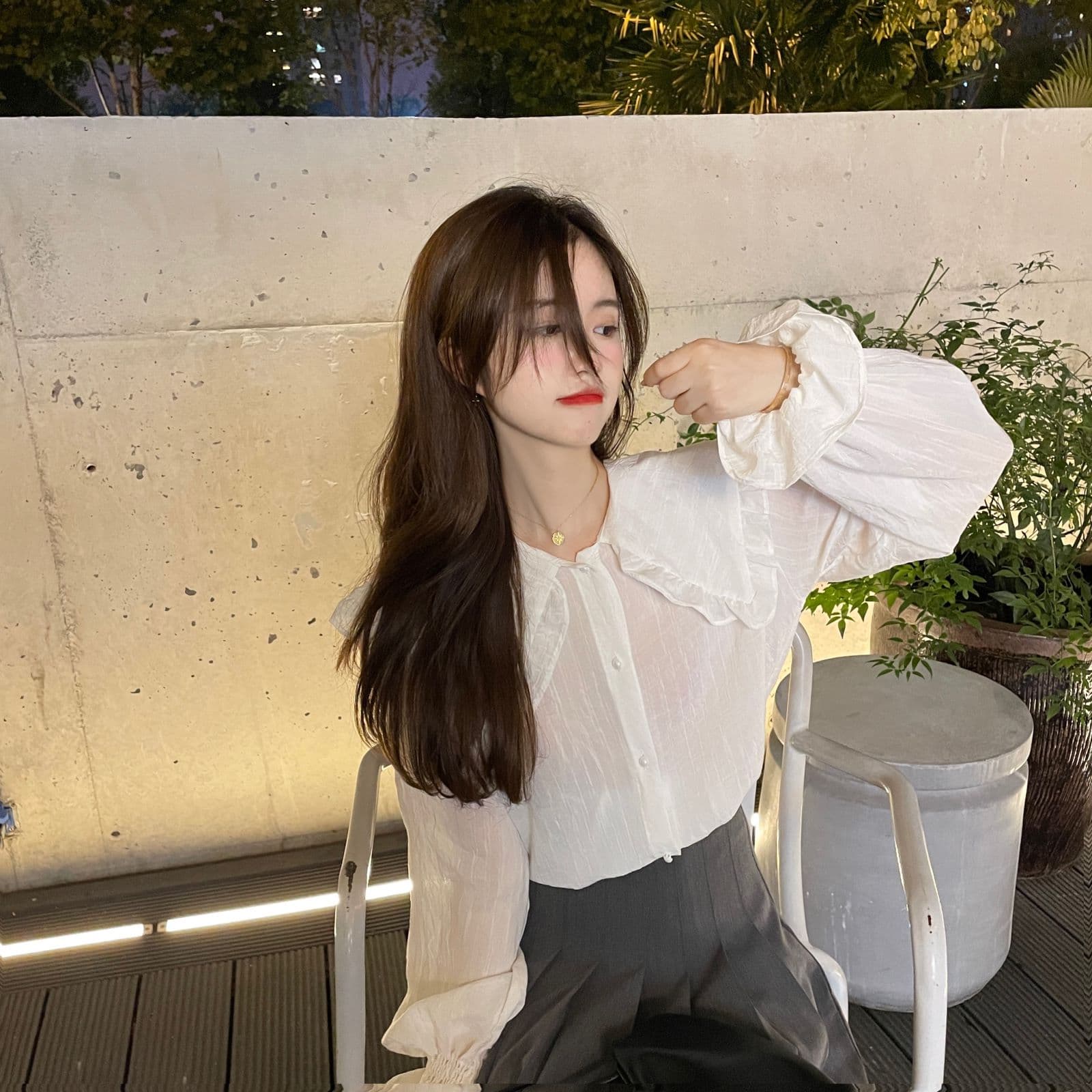 2026 이른 가을 빅 사이즈 여성 의류 프랑스식 베이비 칼라 단색 셔츠 인사이드 가져 가라. 긴팔 셔츠 m-4xl200 근 상세 이미지 13