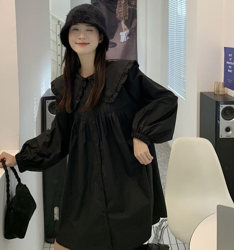 2026 이른 가을 한 부서 빅 사이즈 여성 의류 베이비 칼라 드레스 다용도 루즈핏 드레스 이미지 3