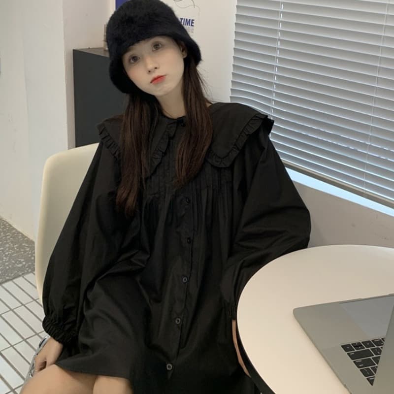 2026 이른 가을 한 부서 빅 사이즈 여성 의류 베이비 칼라 드레스 다용도 루즈핏 드레스 이미지 5