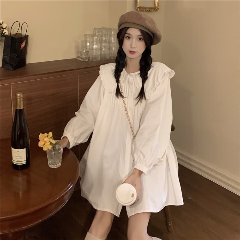 2026 이른 가을 한 부서 빅 사이즈 여성 의류 베이비 칼라 드레스 다용도 루즈핏 드레스 상세 이미지 7