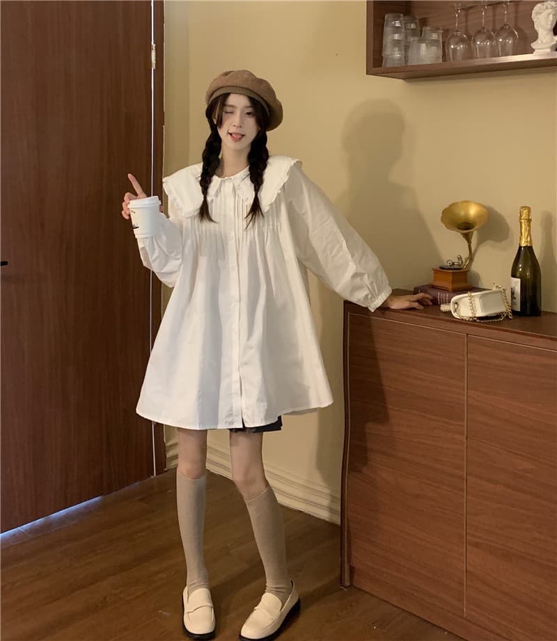 2026 이른 가을 한 부서 빅 사이즈 여성 의류 베이비 칼라 드레스 다용도 루즈핏 드레스 상세 이미지 8