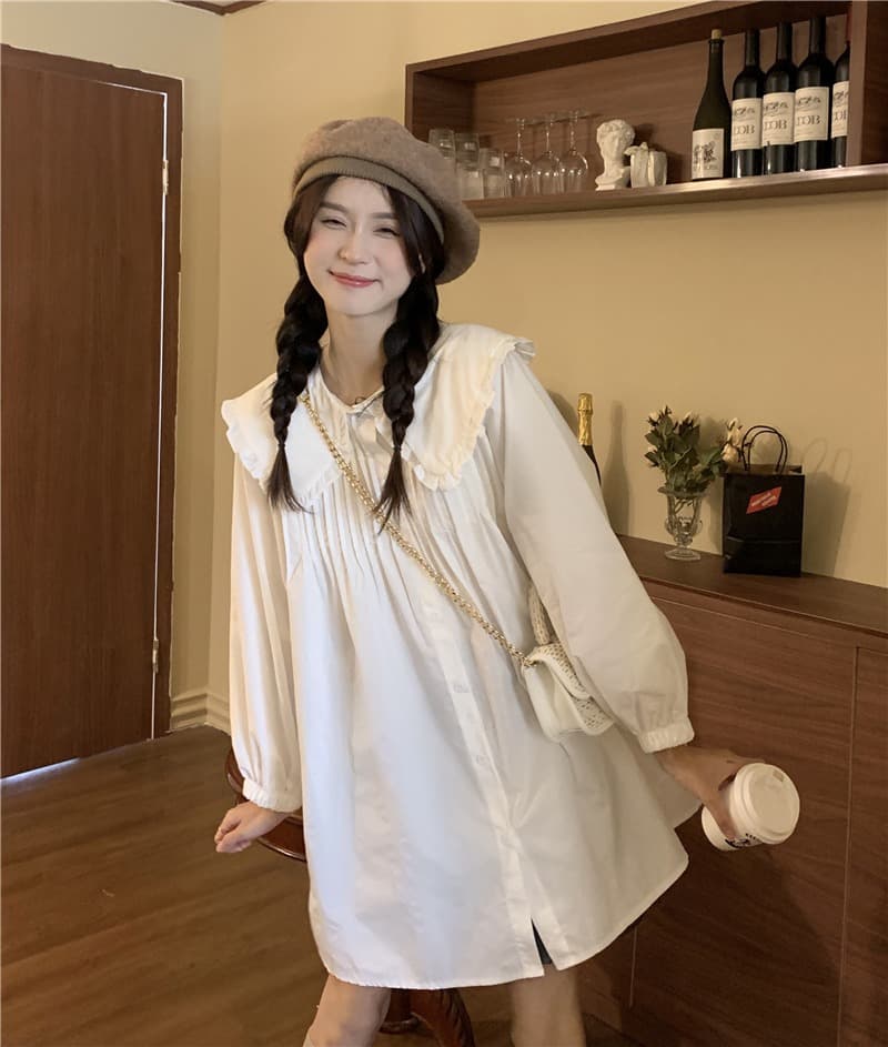 2026 이른 가을 한 부서 빅 사이즈 여성 의류 베이비 칼라 드레스 다용도 루즈핏 드레스 상세 이미지 10