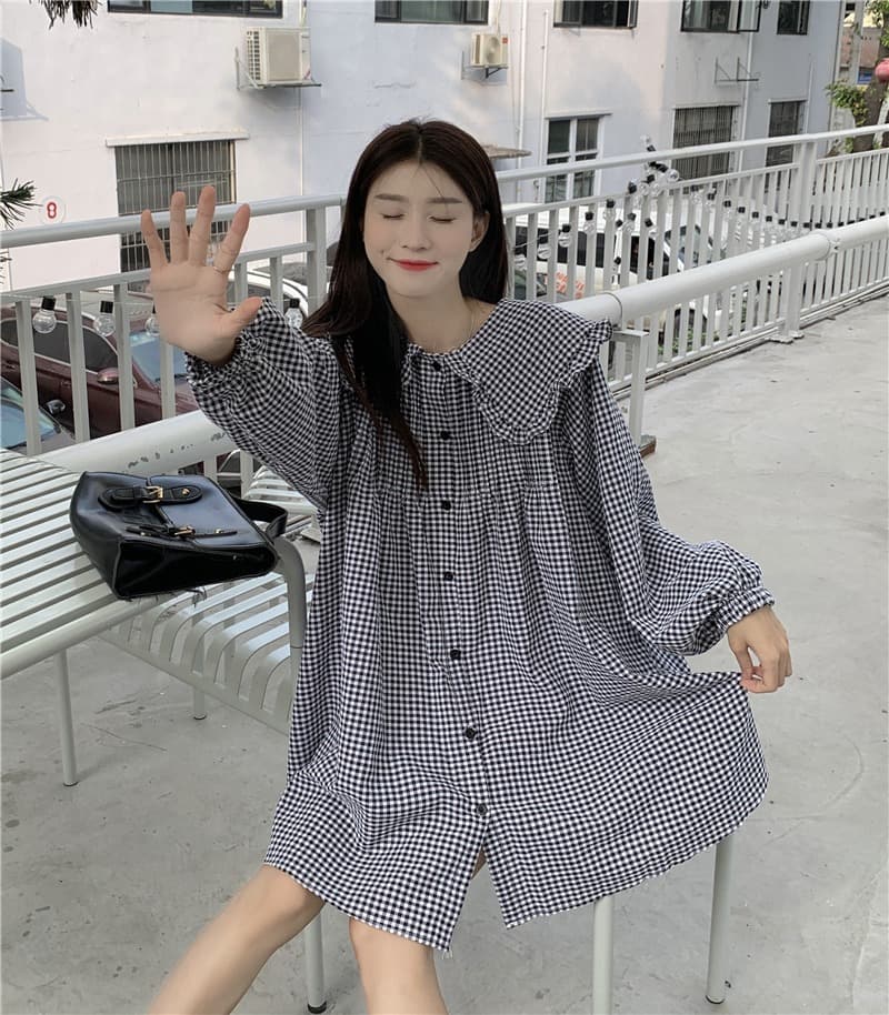 2026 이른 가을 한 부서 빅 사이즈 여성 의류 베이비 칼라 드레스 다용도 루즈핏 드레스 상세 이미지 16