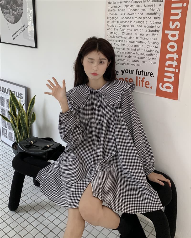 2026 이른 가을 한 부서 빅 사이즈 여성 의류 베이비 칼라 드레스 다용도 루즈핏 드레스 상세 이미지 22