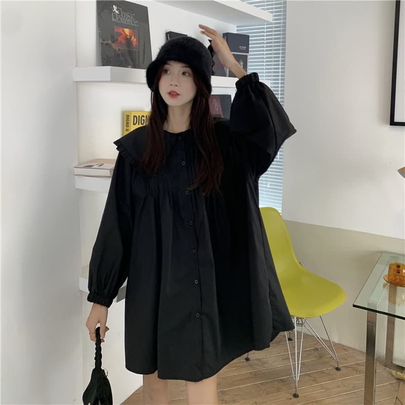 2026 이른 가을 한 부서 빅 사이즈 여성 의류 베이비 칼라 드레스 다용도 루즈핏 드레스 상세 이미지 29