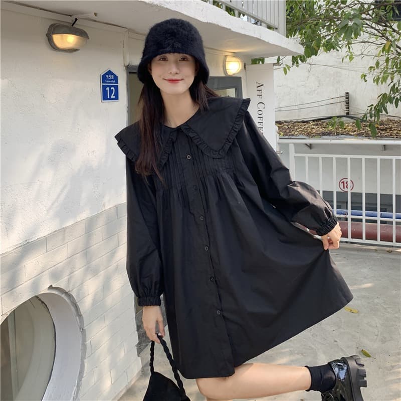 2026 이른 가을 한 부서 빅 사이즈 여성 의류 베이비 칼라 드레스 다용도 루즈핏 드레스 상세 이미지 34