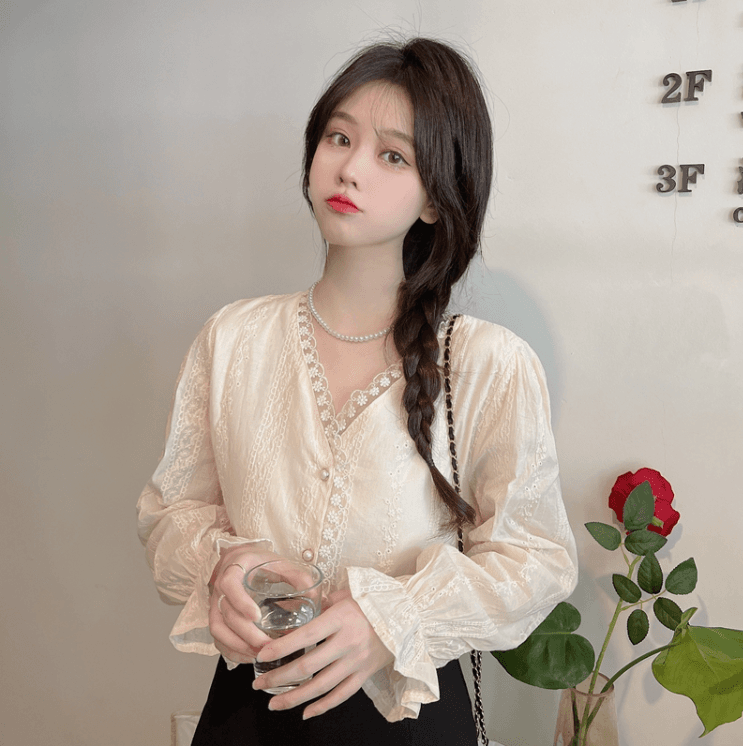 실사 2026 이른 가을 빅 사이즈 여성 의류 부드러운 바람 프랑스식 디자인 센스 대양 품격 긴팔 셔츠 m-4xl200 근 이미지 4