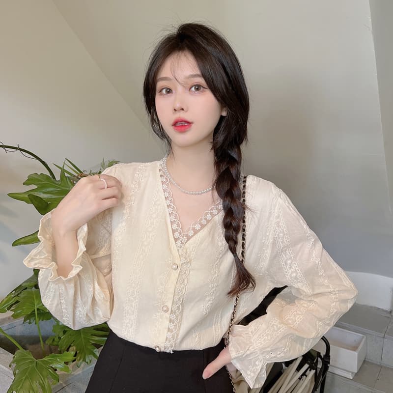실사 2026 이른 가을 빅 사이즈 여성 의류 부드러운 바람 프랑스식 디자인 센스 대양 품격 긴팔 셔츠 m-4xl200 근 상세 이미지 2