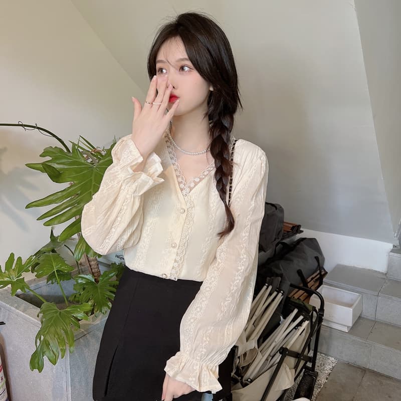 실사 2026 이른 가을 빅 사이즈 여성 의류 부드러운 바람 프랑스식 디자인 센스 대양 품격 긴팔 셔츠 m-4xl200 근 상세 이미지 9