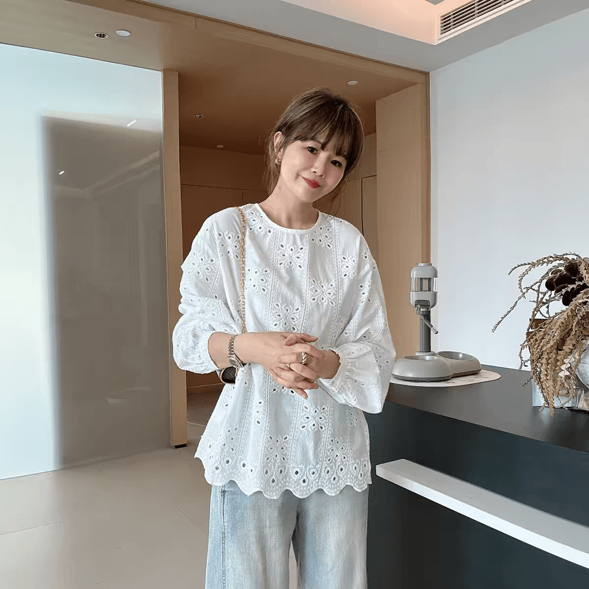 가을 의상 새로운 고급 센스 빛 럭셔리 연령 감소 외국 가스 아름다운 자이언트 잘 생긴 ~ 중 홀로우 아웃 자수 긴팔 셔츠 맨위 상세 이미지 9