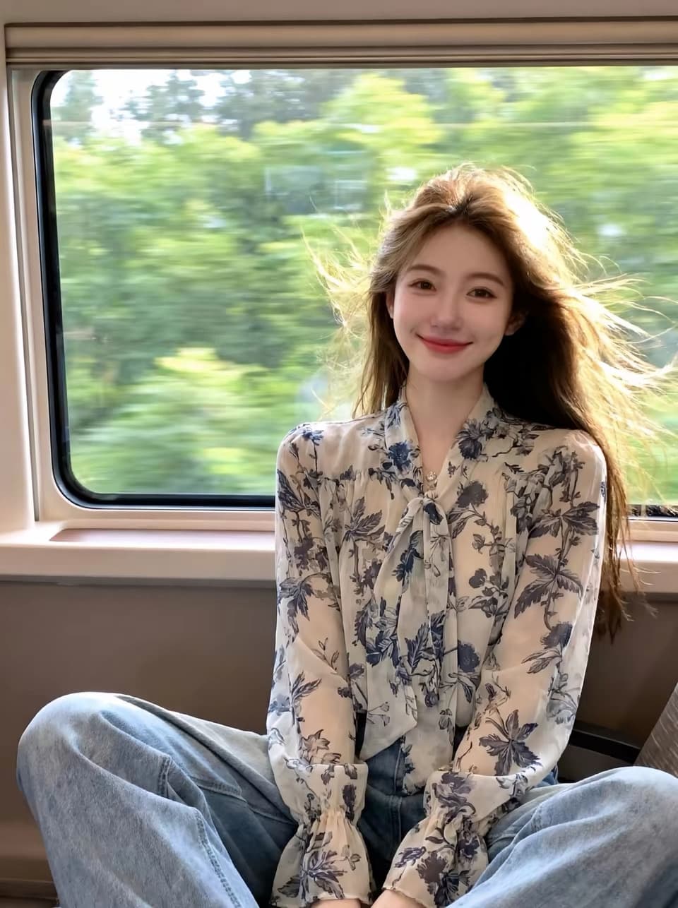 가을 의상 새로운 슬림해 보이는 쉬폰 출퇴근 바람 꽃무늬 리본 셔츠 디자인 센스 긴팔 레이스업 맨위 슈퍼 잘 생긴 상세 이미지 3
