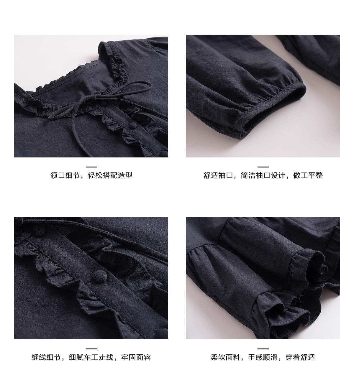 가을 의상 새로운 레트로 해군 귀 패치워크 긴팔 셔츠 여성 의류 느슨함 루즈핏 캐주얼 품격 맨위 상세 이미지 5